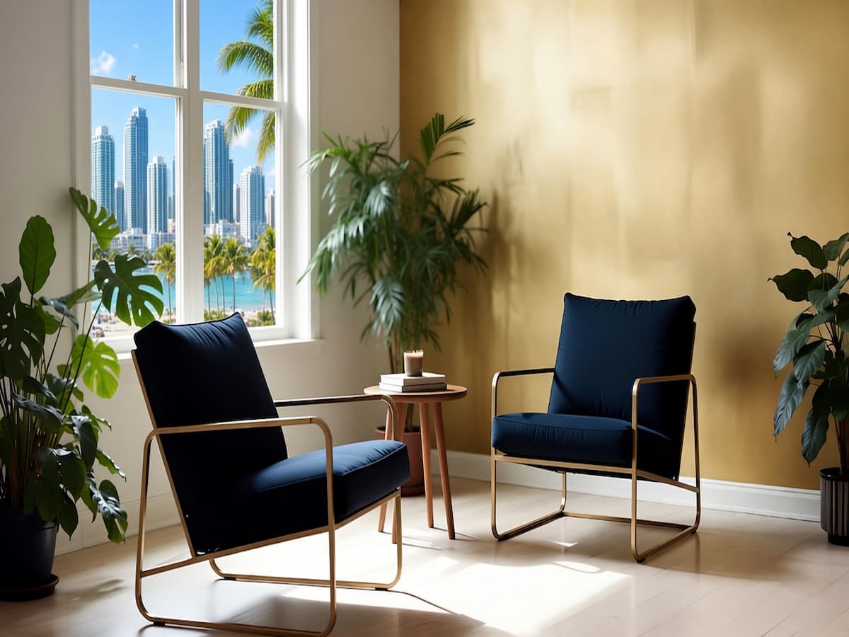 Supportive talk therapy space at Rewired Ketamine clinic in Aventura, Florida